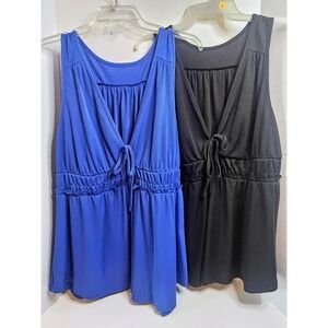Bundle of 2 Shein Curve Tank Top Tie Front Sleeveless‎ Casual Ribbed Size 1XL